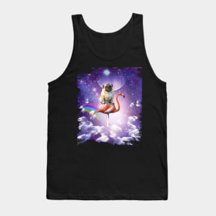 Pug Riding Flamingo In Space - Rainbow Tank Top